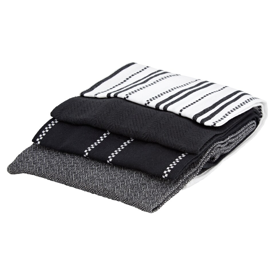 Tesco Black Dobby Tea Towel 4 Pack