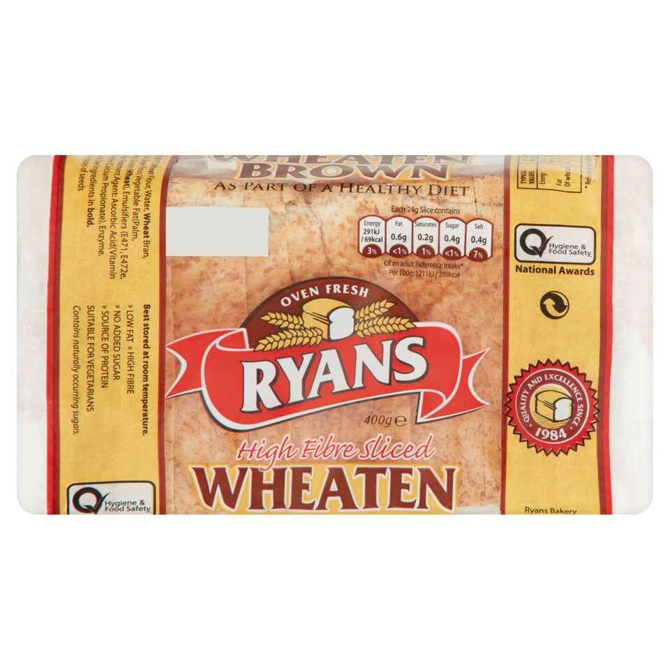 Ryans High Fibre Wheaton Brown Sliced Pan 400G