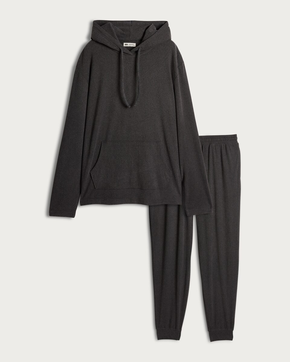 image 1 of F&F Fleece Hoodie and Cuffed Joggers Pyjamas in Grey
