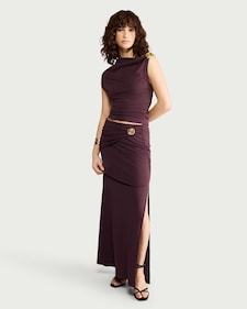 F&F Ruched Metal Accent Midi Co-ord Skirt in Purple