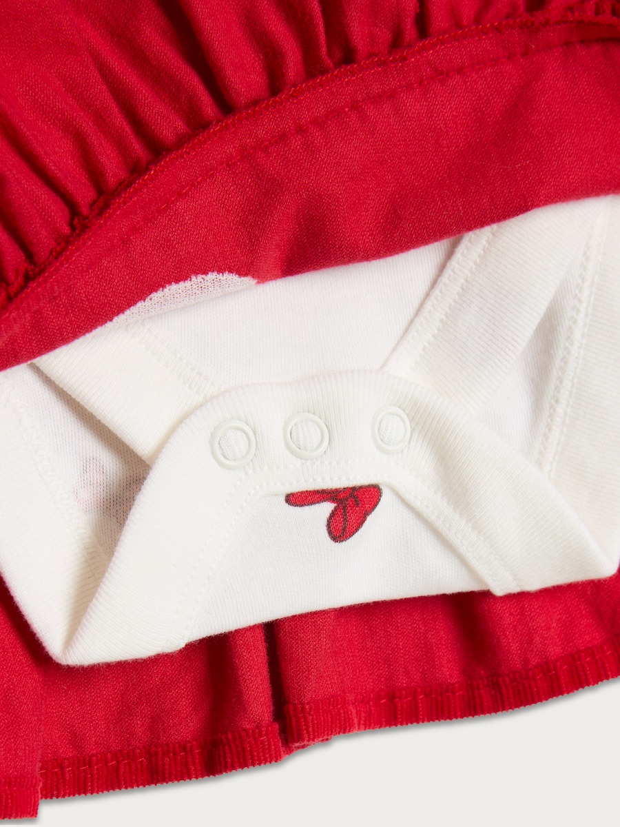 image 1 of Disney Minnie Mouse 3-Piece Pinafore, Bodysuit and Tights Set in Red