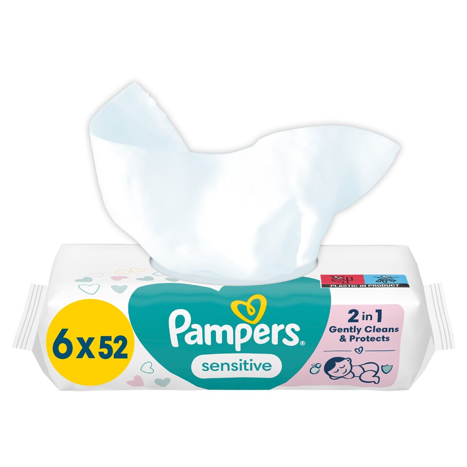 Pampers Sensitive Nedves Törlőkendő, 6 csomag = 312 db Törlőkendő 1. kép