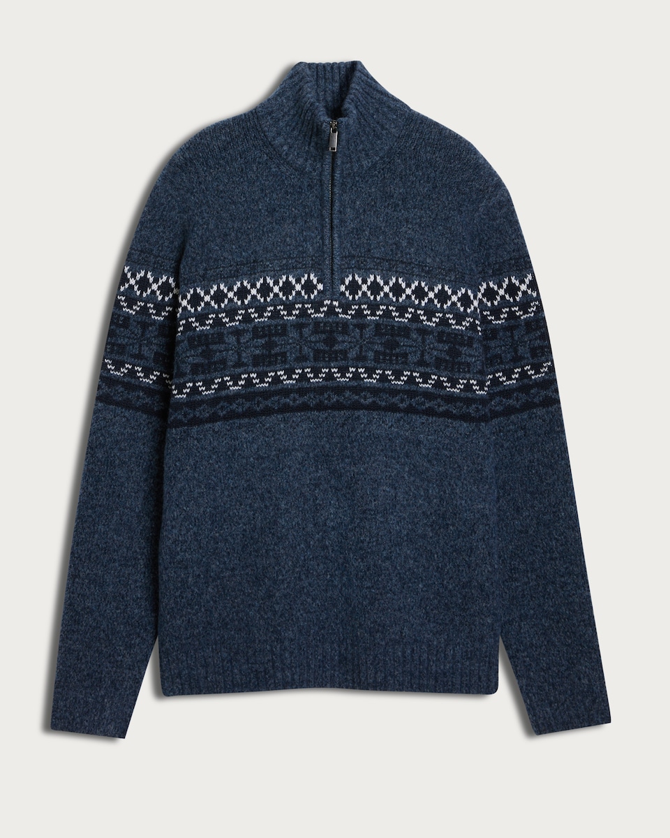 image 1 of F&F Fair Isle Half-Zip Jumper with Wool in Grey