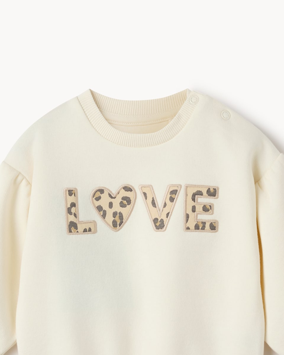 image 1 of F&F Baby Cotton Rich Leopard Print Sweatshirt and Leggings Set in Cream