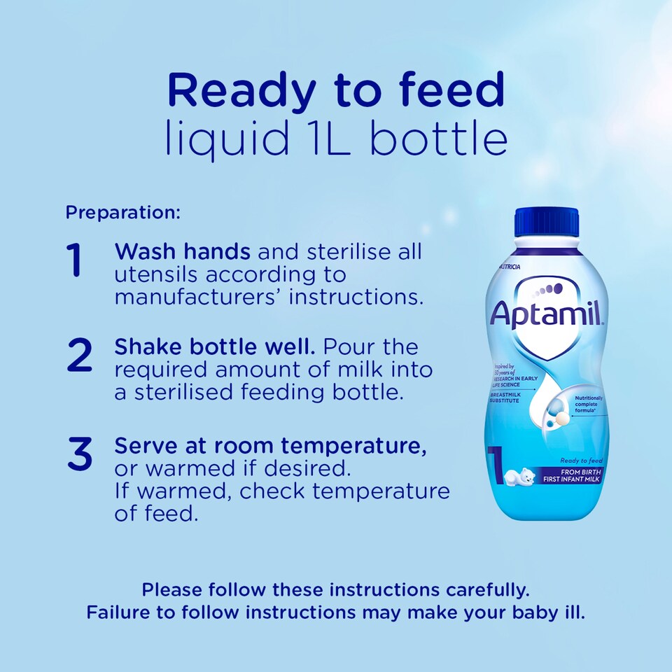 image 1 of Aptamil 1 First Infant Baby Milk Formula Liquid Ready to Feed from Birth 1L