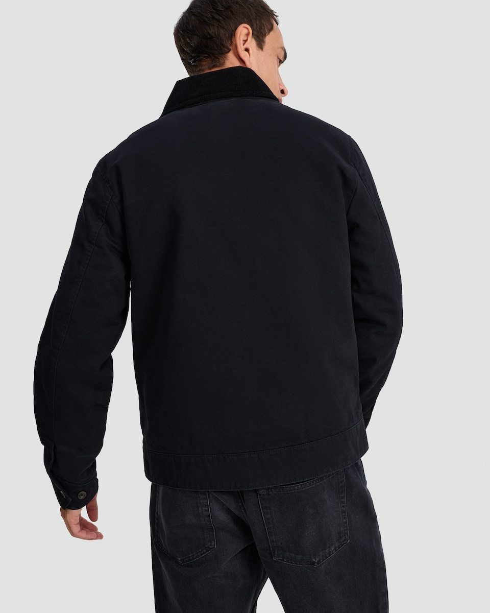 image 1 of F&F Pure Cotton Corduroy Collar Zip Front Jacket in Black