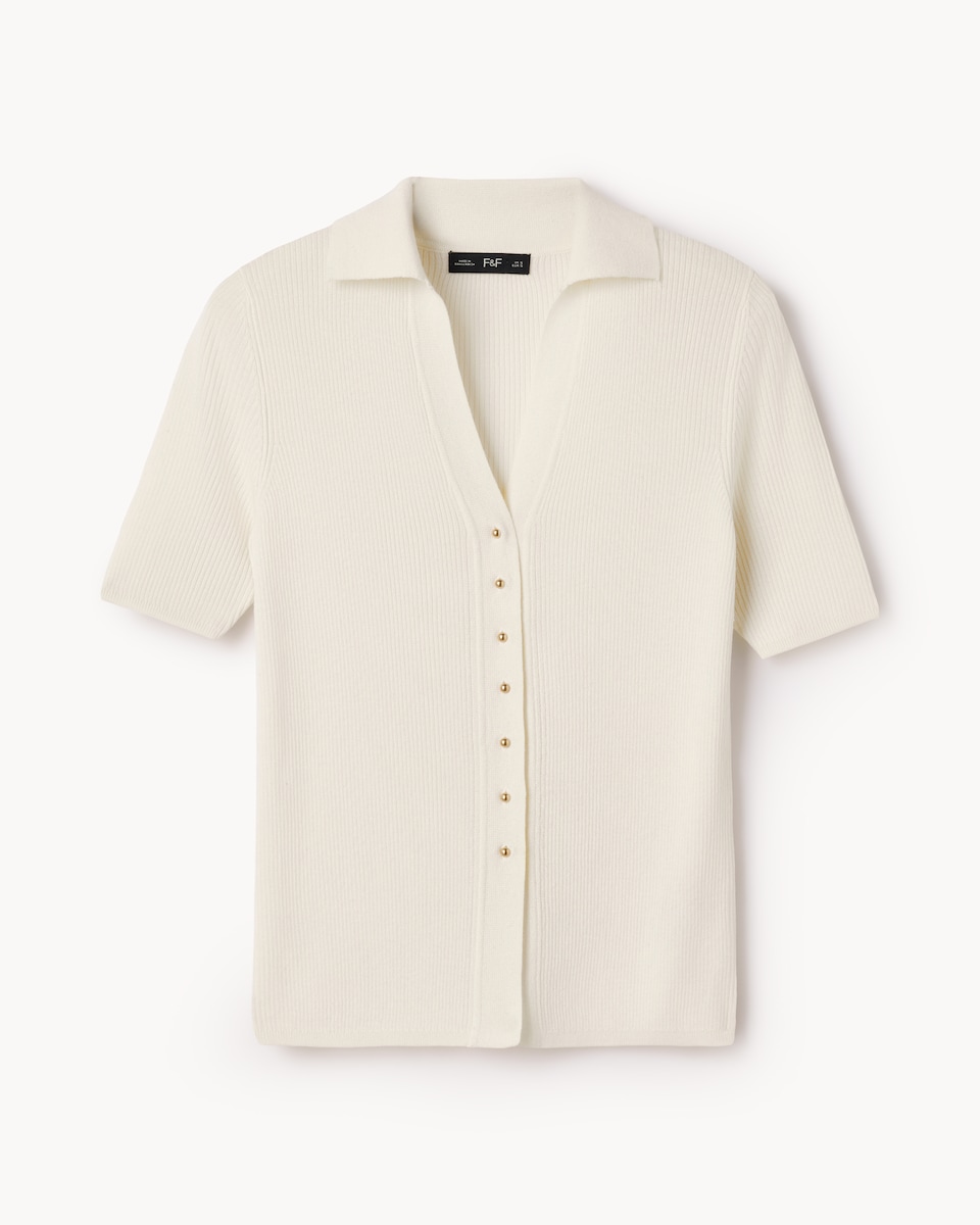 F&F Knitted Short Sleeved Polo Shirt in Cream