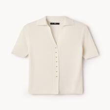 F&F Knitted Short Sleeved Polo Shirt in Cream
