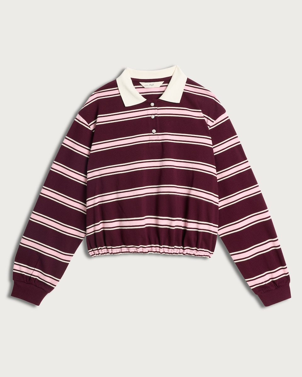 F&F Pure Cotton Stripe Print Cinched Hem Rugby Top in Multi Pink