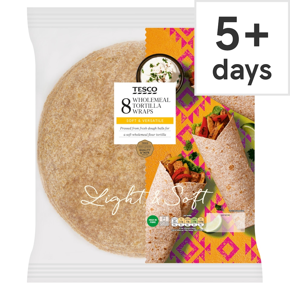 Tesco Wholemeal Tortilla Wraps 8 pack