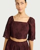 image 2 of F&F Pure Cotton Embroidered Square Neck Crop Co-ord Top in Multi Red