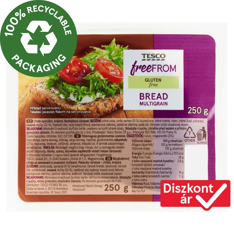 Tesco Free From Gluten Free Multigrain Bread 250 g