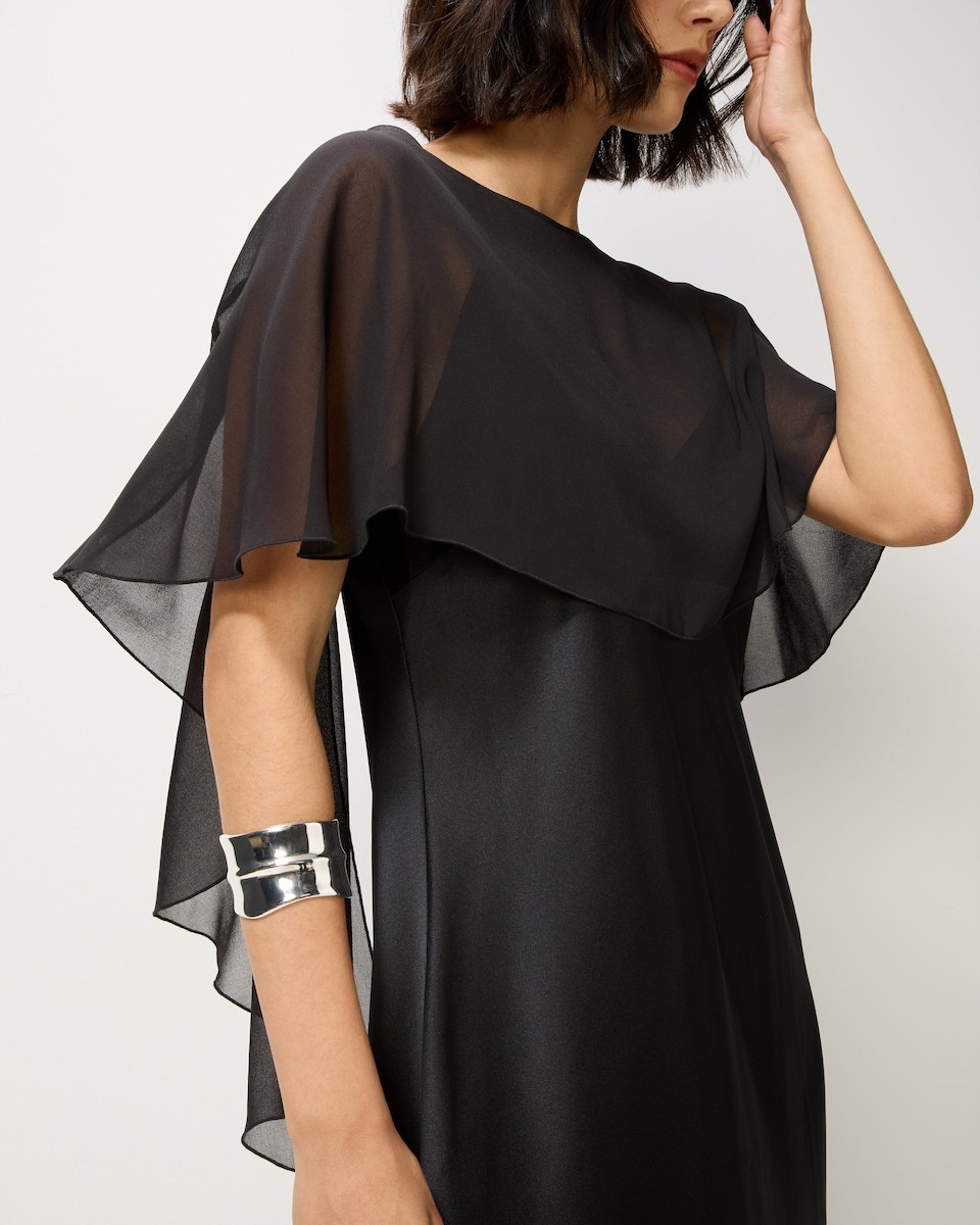 image 1 of F&F Satin Cape Midi Dress in Black