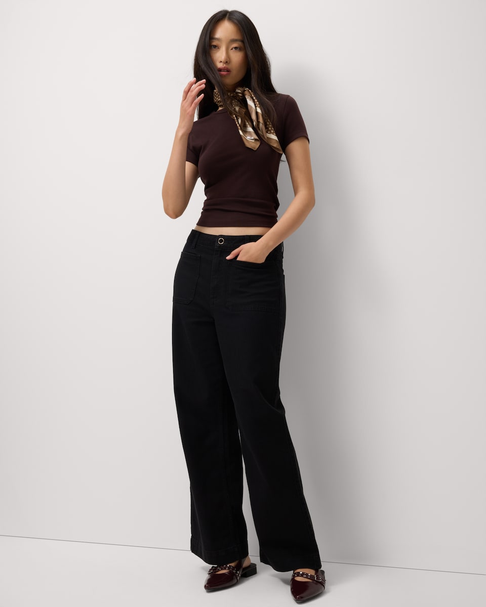 image 1 of F&F Pure Cotton Wide Leg Jeans in Black