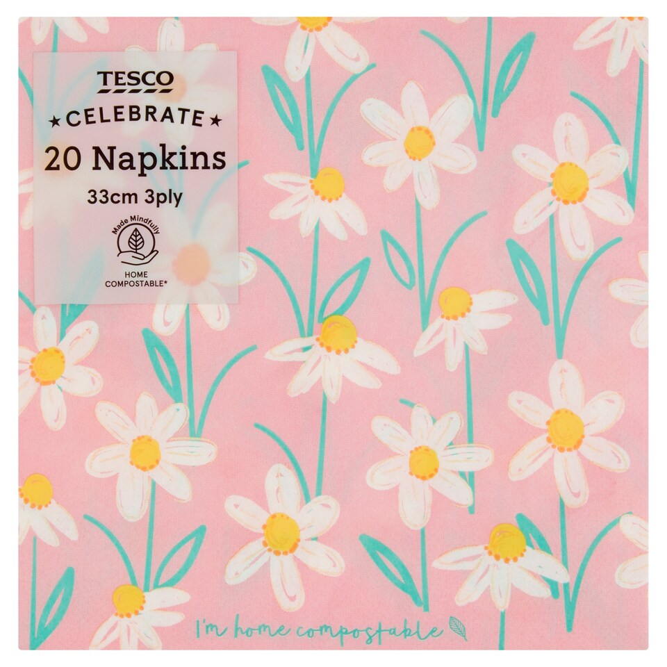 Tesco Daisy Napkin 33Cm 3Ply 20 Pack
