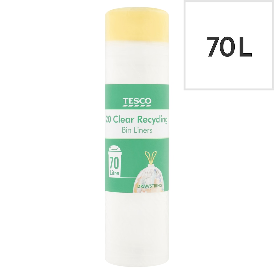 Tesco Clear Recycling Bin Liners Drawstring 70 Litre 20 Pack