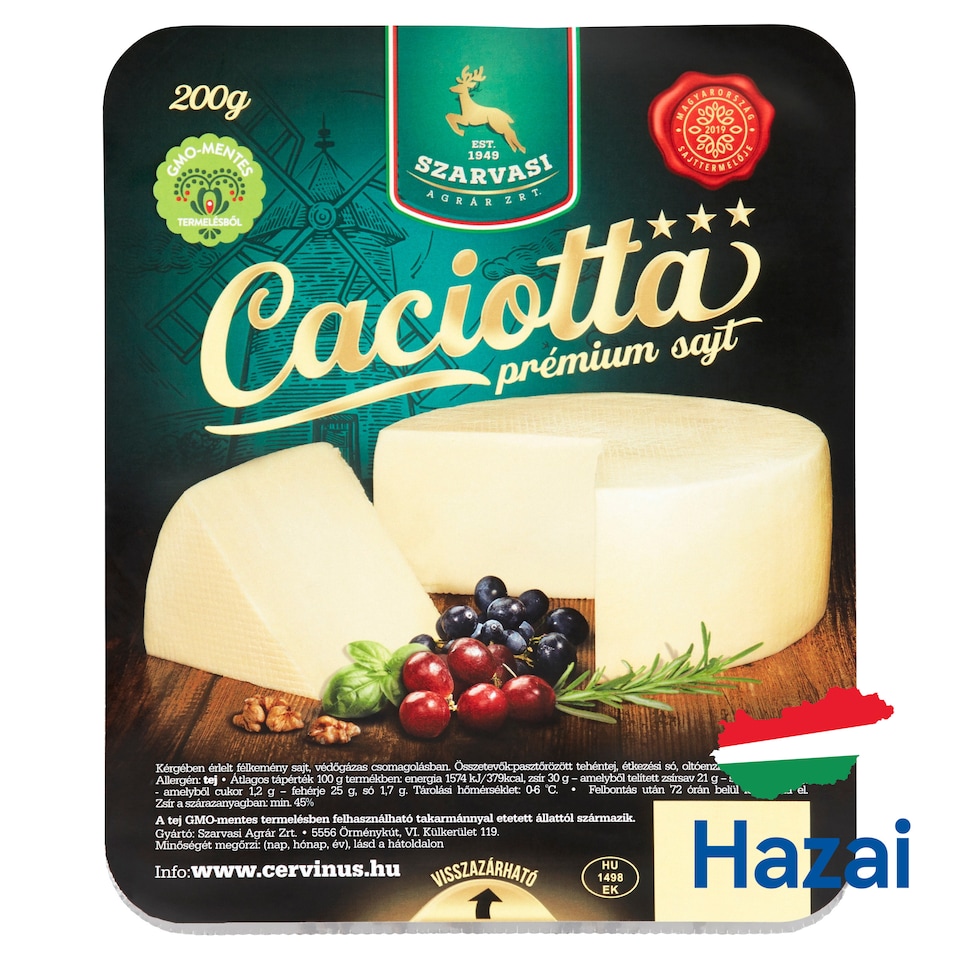 Szarvasi Caciotta kérgében érlelt félkemény sajt 200 g