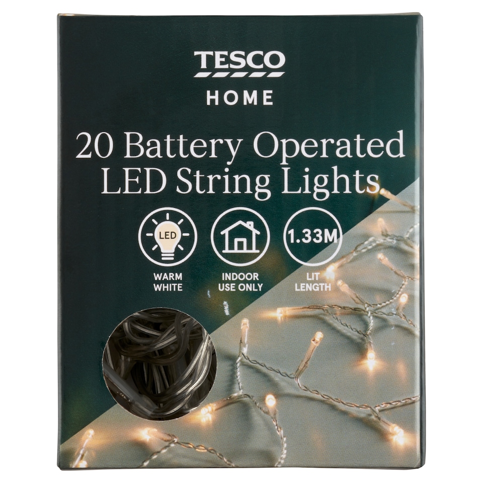 Tesco Home 20 Battery Operated LED String Lights Warm White - Tesco ...