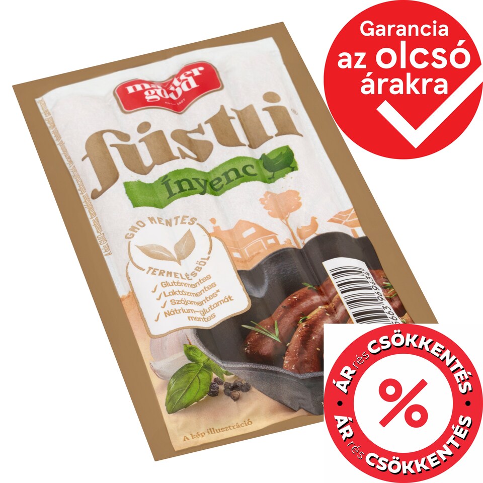 Master Good Füstli Ínyenc borsos és fokhagymás fűszerezésű, füst ízesítésű virsli csirkehúsból 140 g