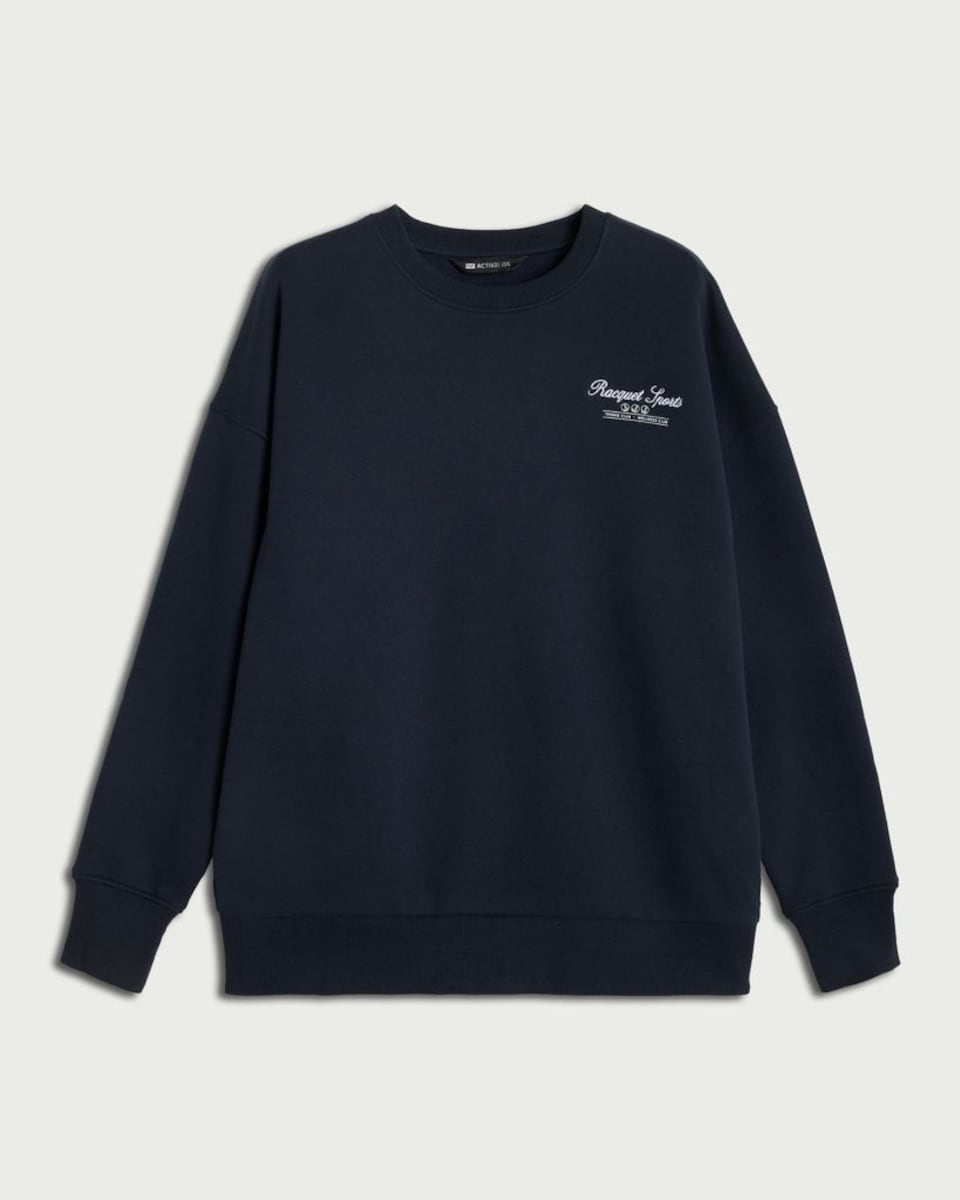 image 1 of F&F Active AFTERCLASS Cotton Rich Slogan Sweatshirt in Navy
