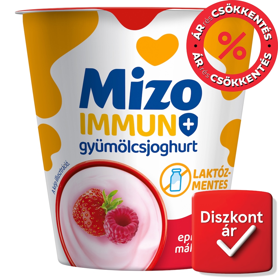 Mizo Immun+ epres-málnás, laktózmentes, élőflórás gyümölcsjoghurt 125 g