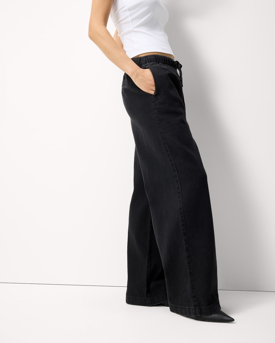 image 1 of F&F Drawstring Wide Leg Trousers in Black
