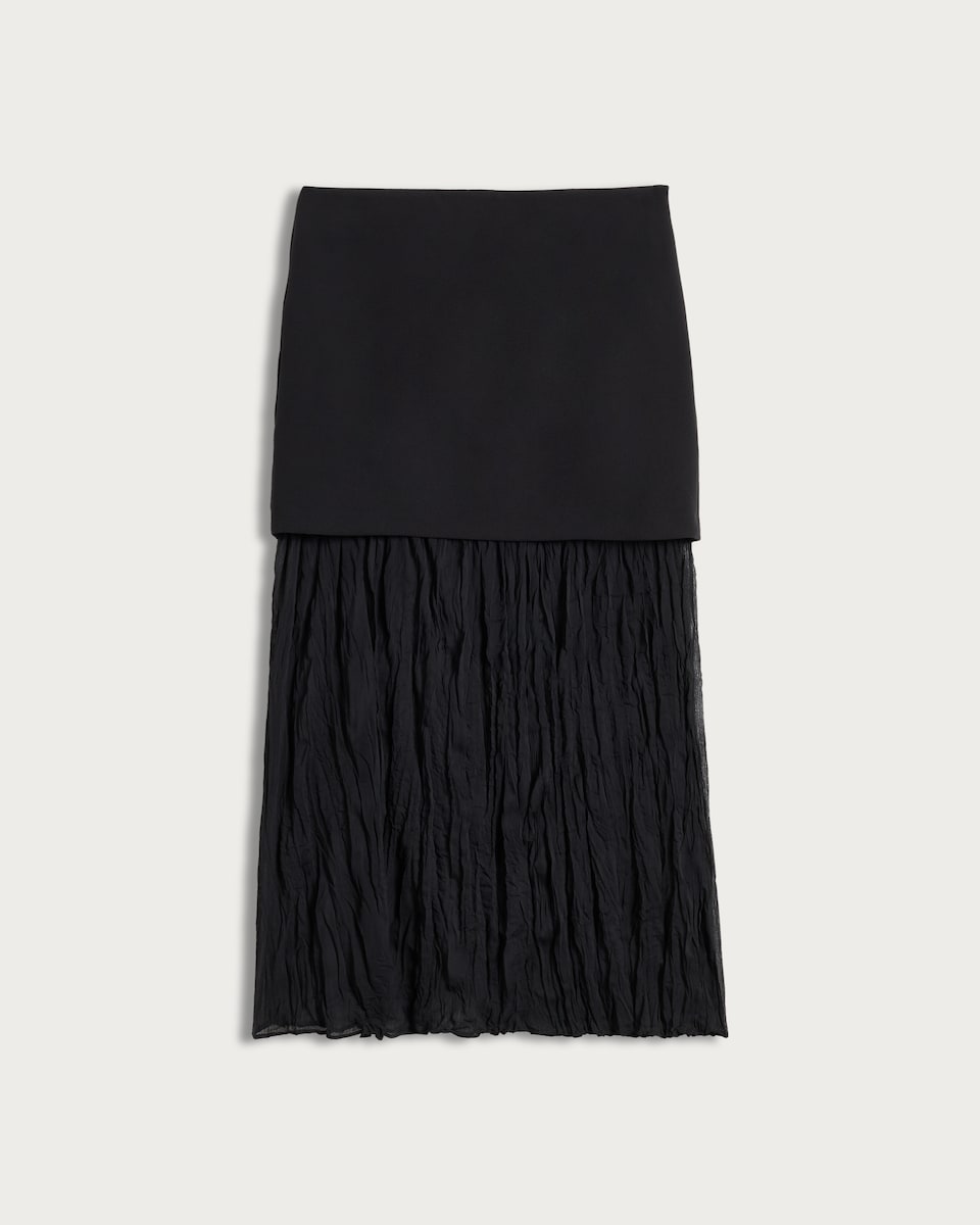 F&F Crinkle Textured Layered Co-ord Midi Skirt in Black
