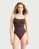 image 2 of F&F Contour Strappy Lace Trim Bodysuit in Brown