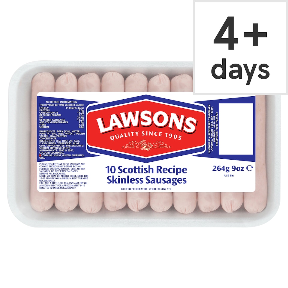 Lawsons 10 Skinless Sausages 264G