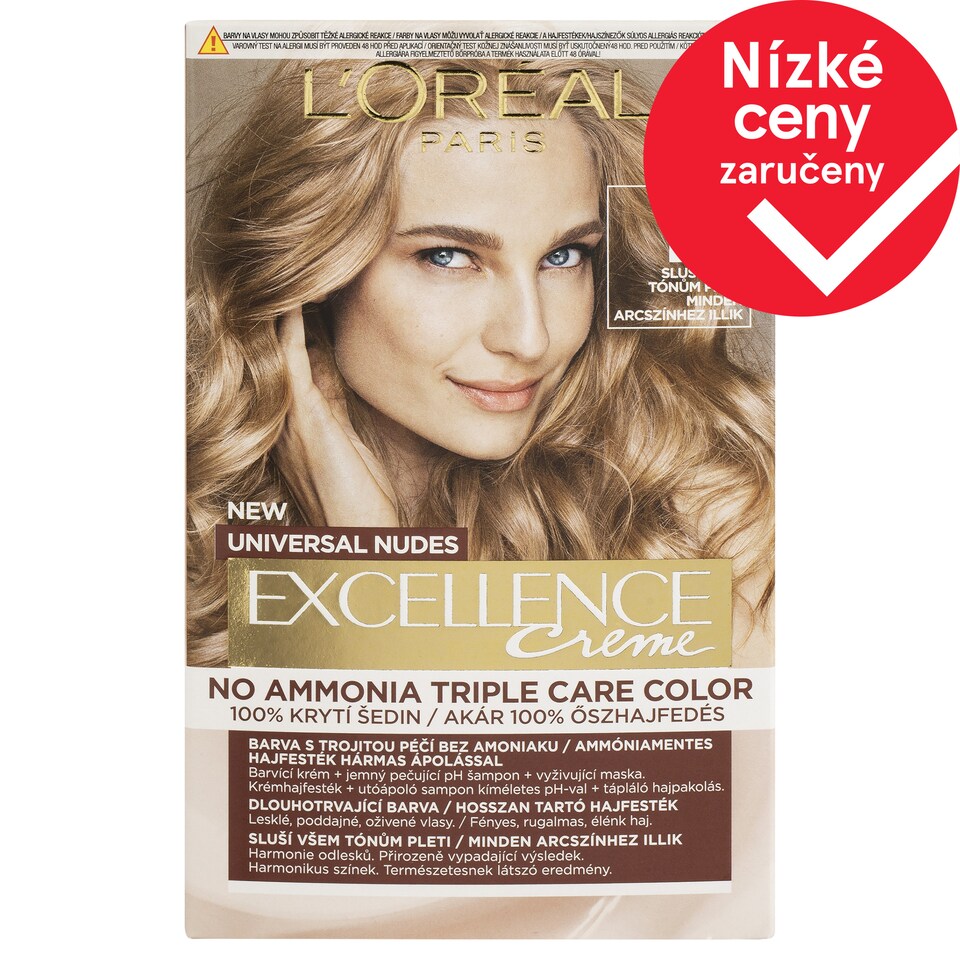 L'Oréal Paris Excellence Nudes 8 U Světlá blond, 72 ml + 48 ml + 12 ml + 60 ml