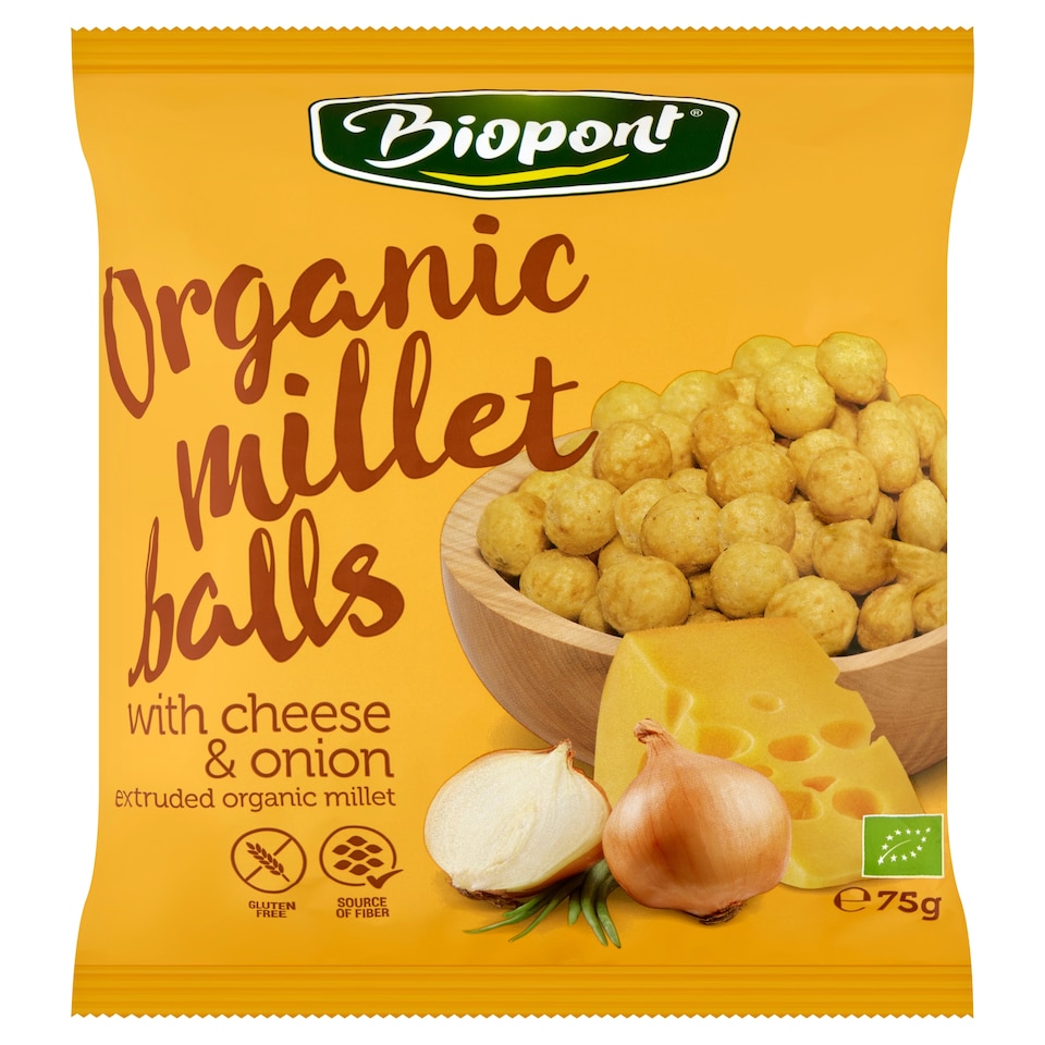 Biopont Organic Gluten-Free Cheese-Onion Flavored Extruded Millet Balls 75 g
