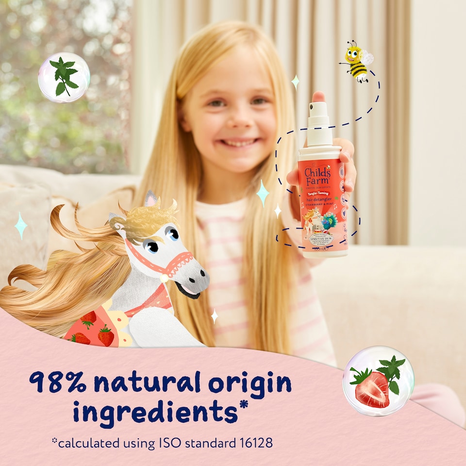 image 1 of Childs Farm 3 in 1 Tangle-Taming Hair Detangler Strawberry and Mint 100ml