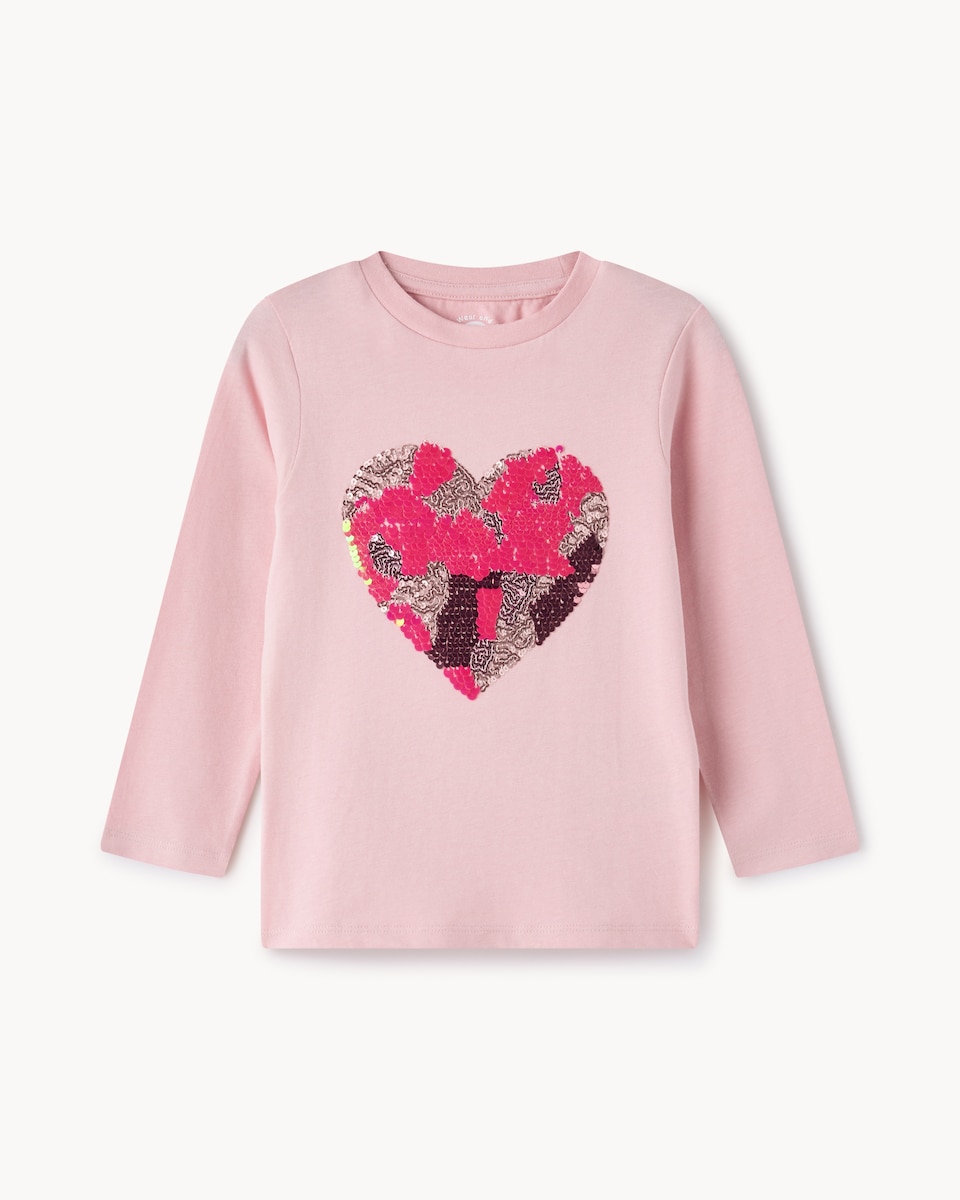 image 1 of F&F Girls Pure Cotton Sequin Heart Top in Pink