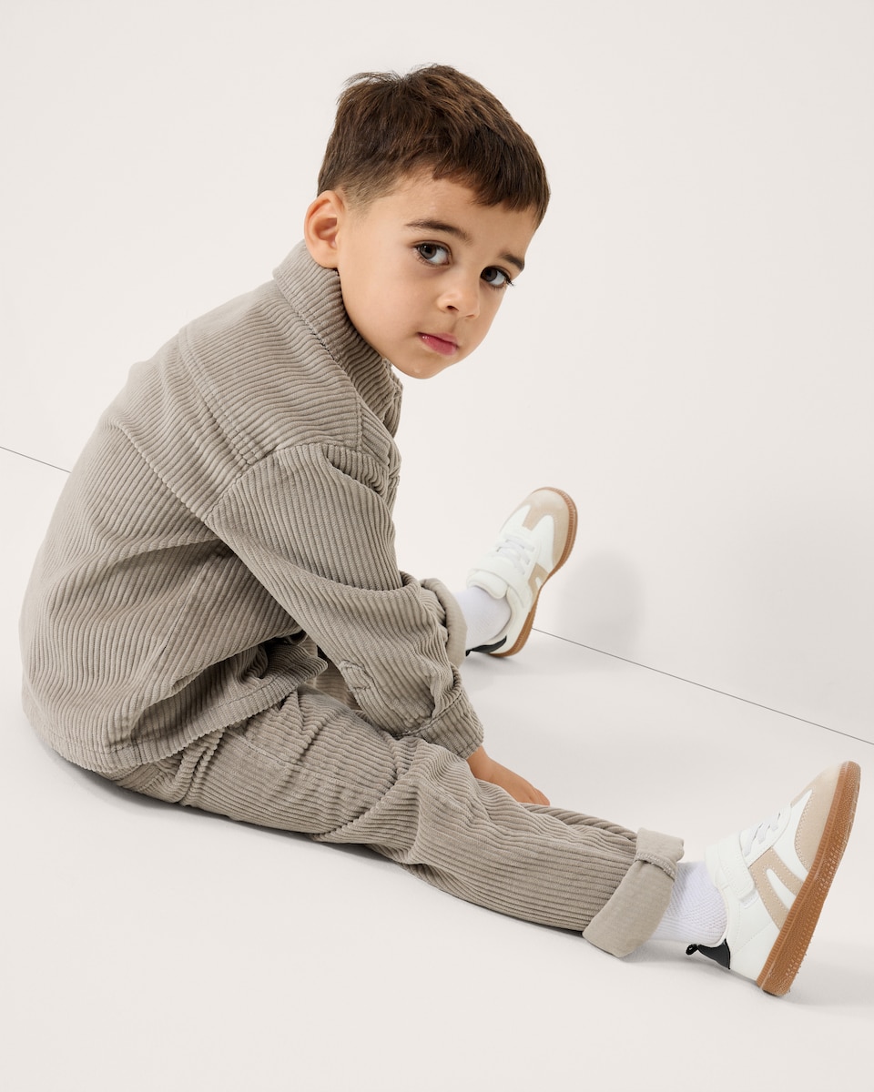 image 1 of F&F Boys Pure Cotton Corduroy Trousers in Stone