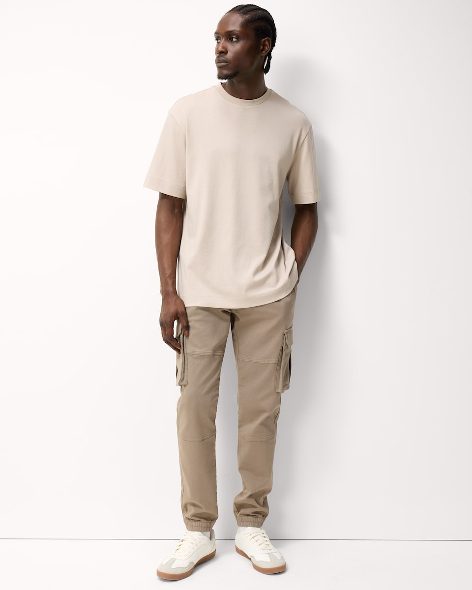 image 1 of F&F Cotton Rich Cuffed Cargo Trousers in Stone