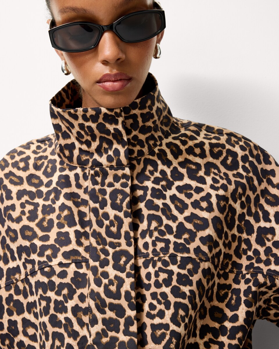 image 1 of F&F Leopard Print Funnel Neck Track Jacket in Multi Brown