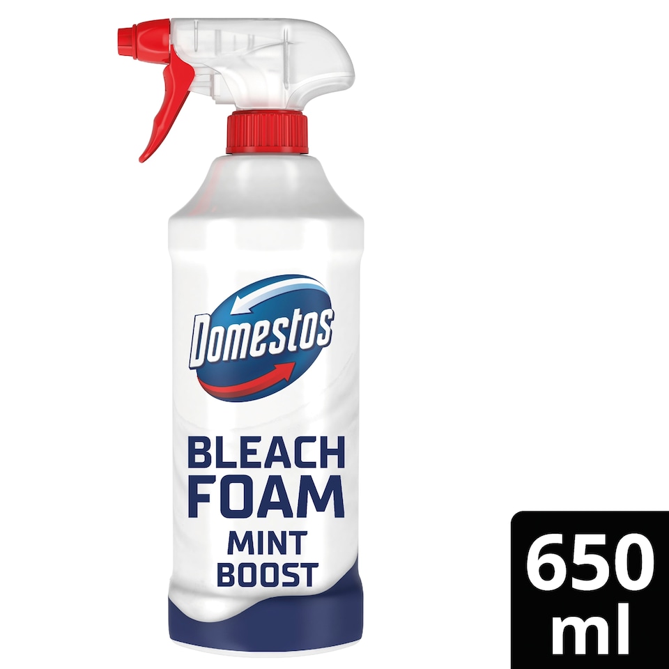 image 1 of Domestos Bleach Foam Spray Toilet & Bathroom Cleaner Mint Boost 650ml
