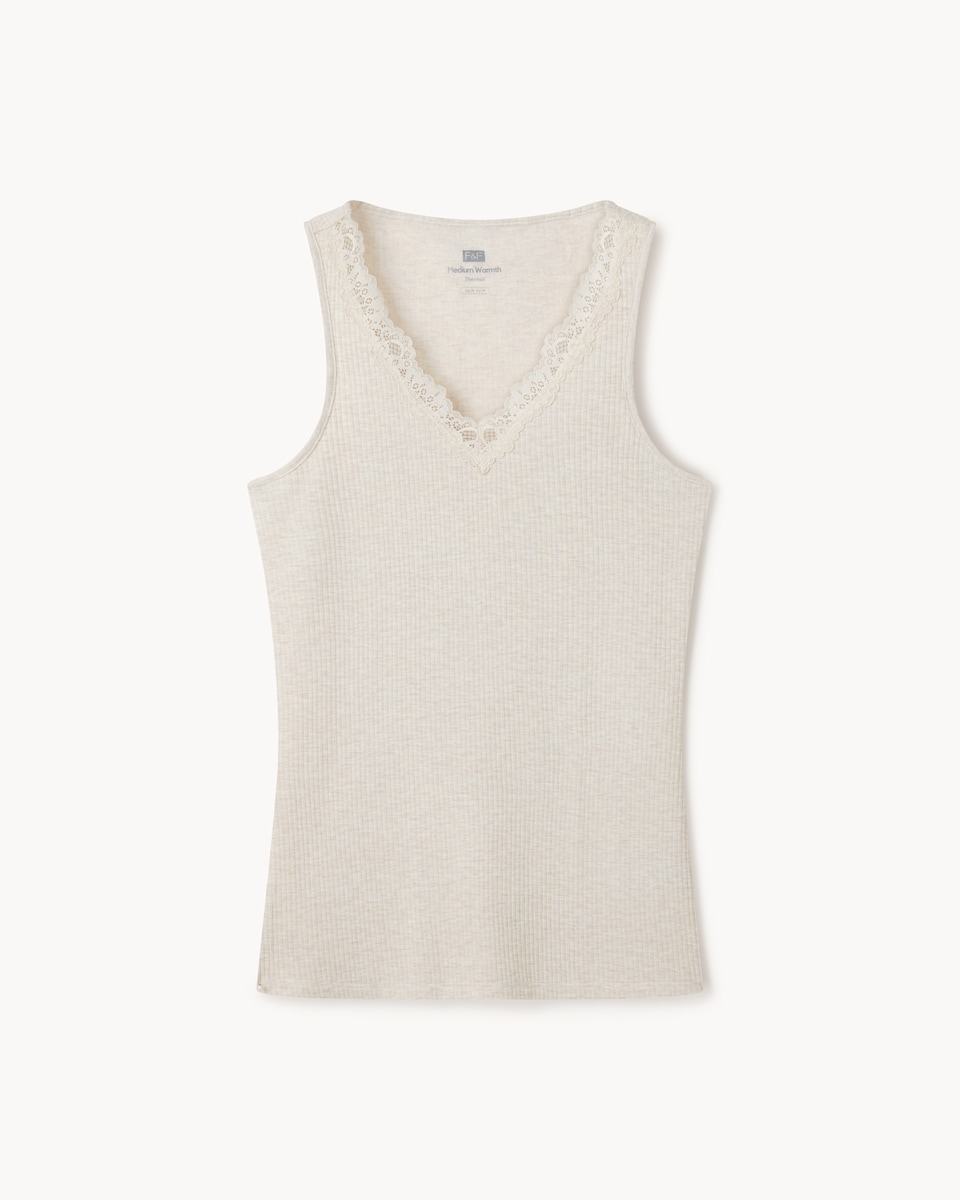 image 1 of F&F WARMPLUS™ Medium Warmth Thermal V Neck Vest in Stone