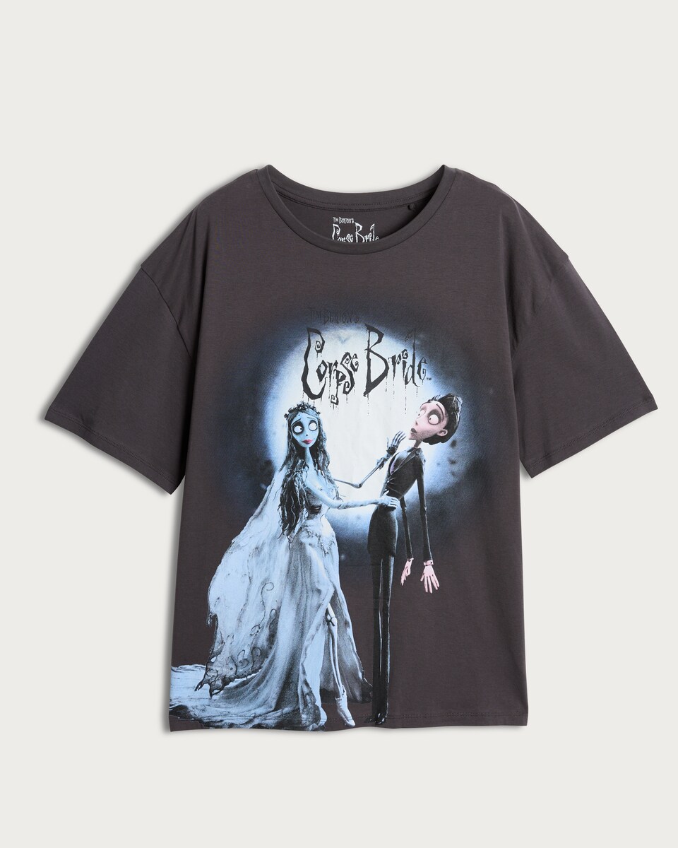image 1 of F&F Pure Cotton Corpse Bride Print T-Shirt in Grey