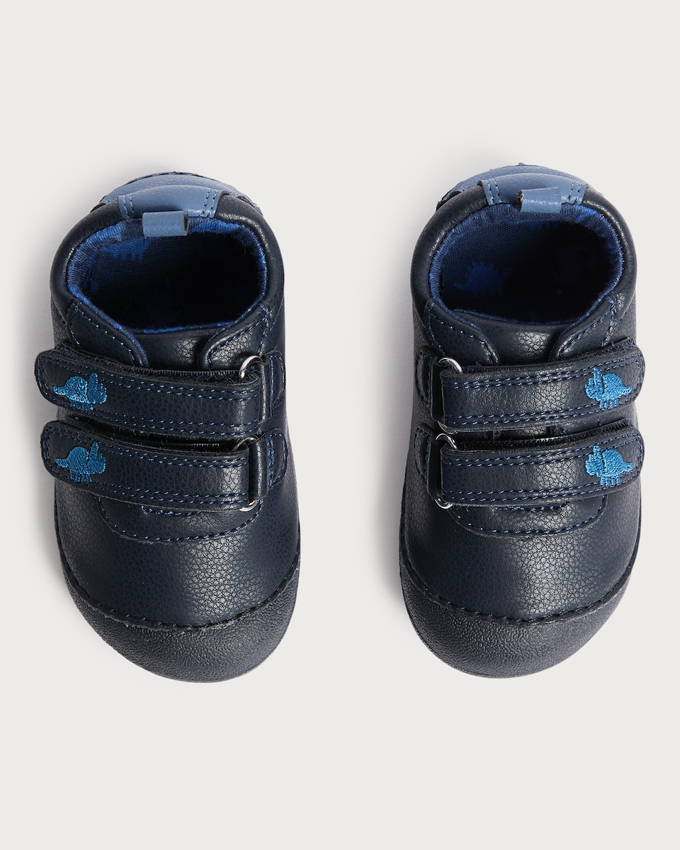 image 1 of F&F Baby Dinosaur Strap Touch Fastening Pre Walker Shoes in Navy