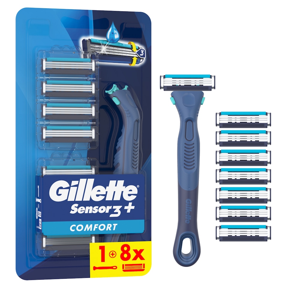 Gillette Sensor 3+ Kényelem Cserélhető Fejes Férfi Borotva Ergonomikus Markolattal és Borotvabetétel 1. kép