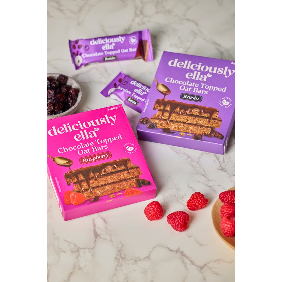 image 1 of Deliciously Ella Chocolate Topped Raisin Oat Bars 3 x 50g