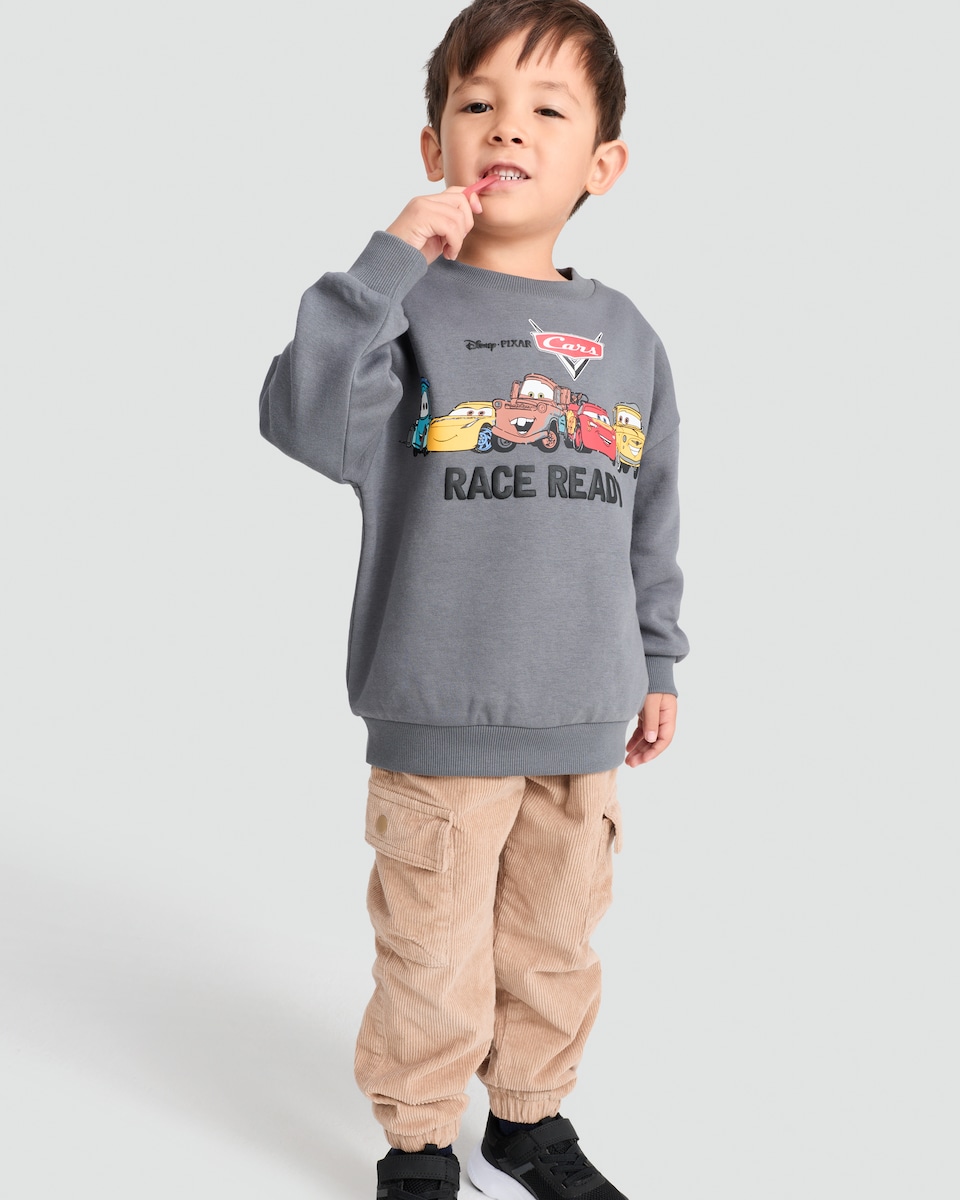 image 1 of Disney Cars Cotton Rich Race Ready Print Sweatshirt in Grey