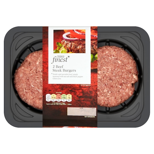 Tesco Finest 2 Gluten Free Beef Burgers 340G Tesco Groceries