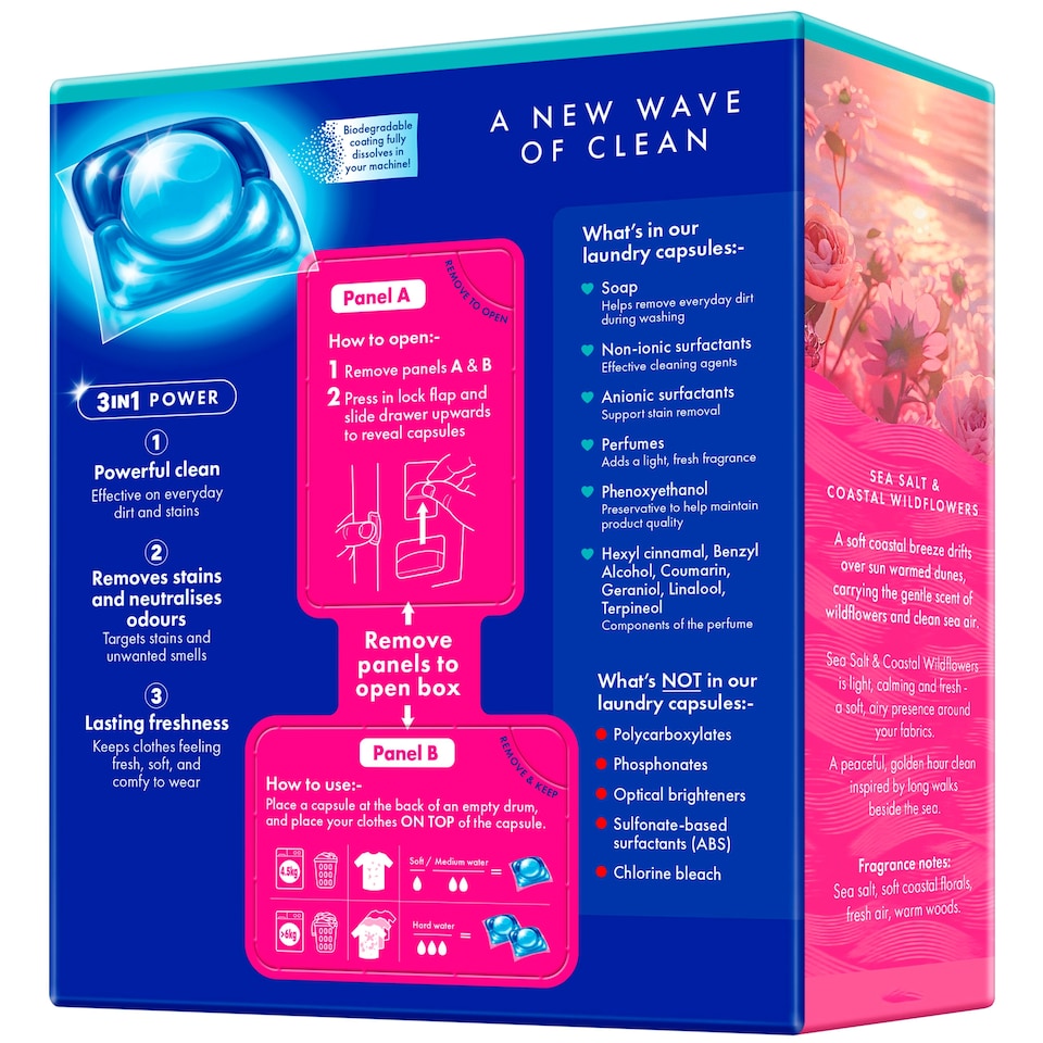 image 1 of OceanSaver Plastic Free 30 Sensitive Non Bio Washing Capsules Sea Salt & Coastal Wildflowers 420ml