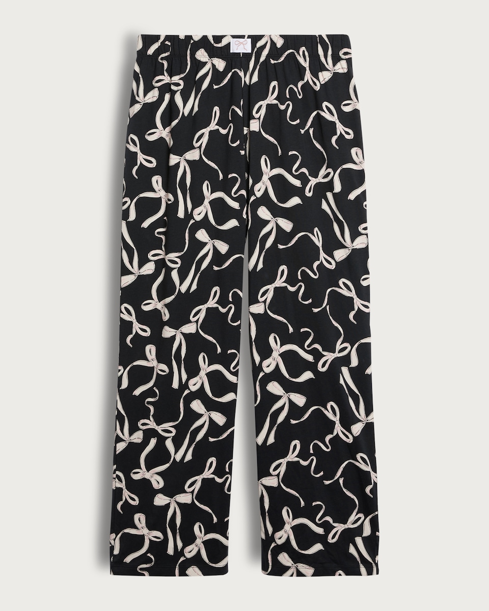 image 1 of F&F Pure Cotton Bow Print Pyjama Bottoms in Black