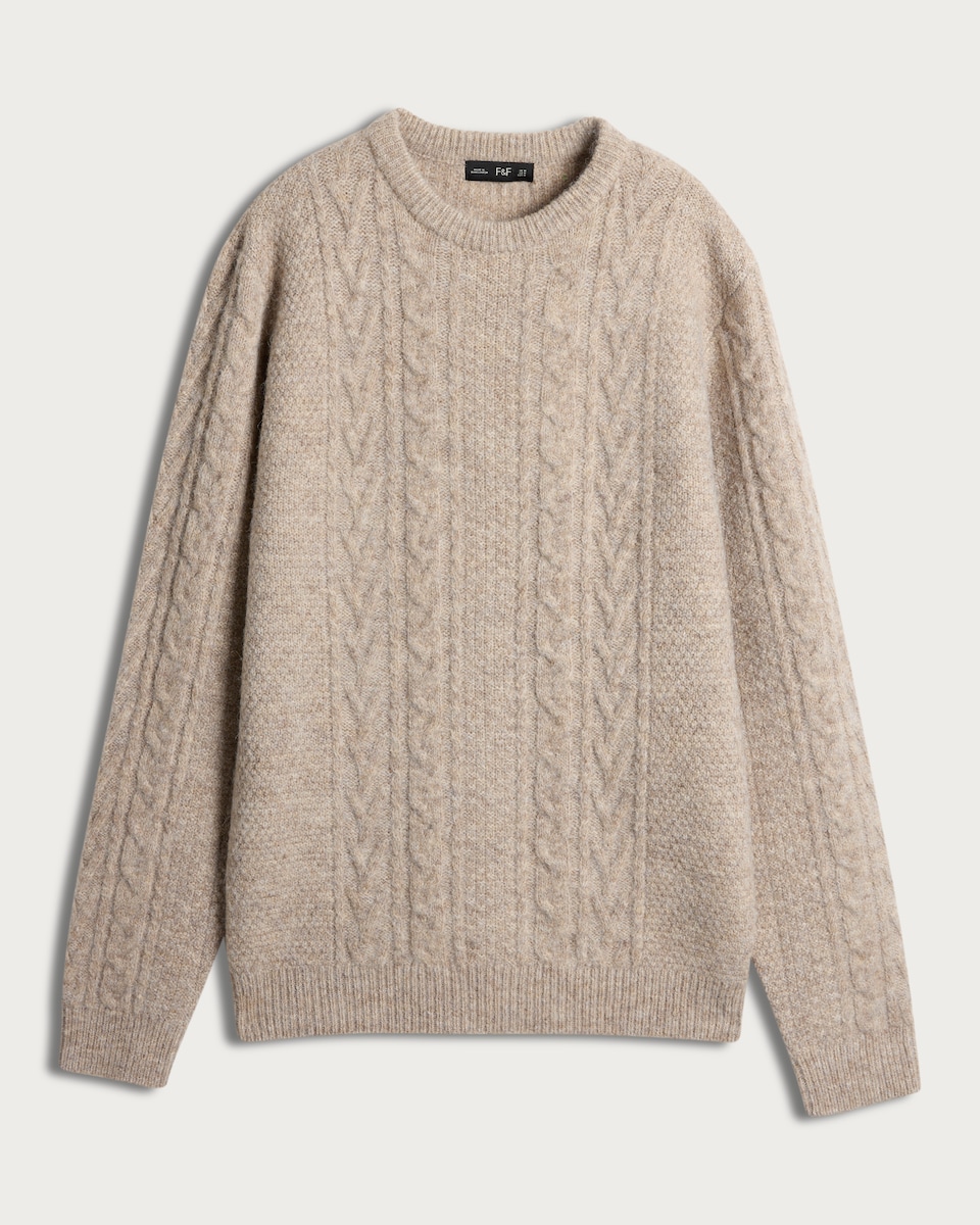 image 1 of F&F Crew Neck Cable Knit Jumper in Neutral