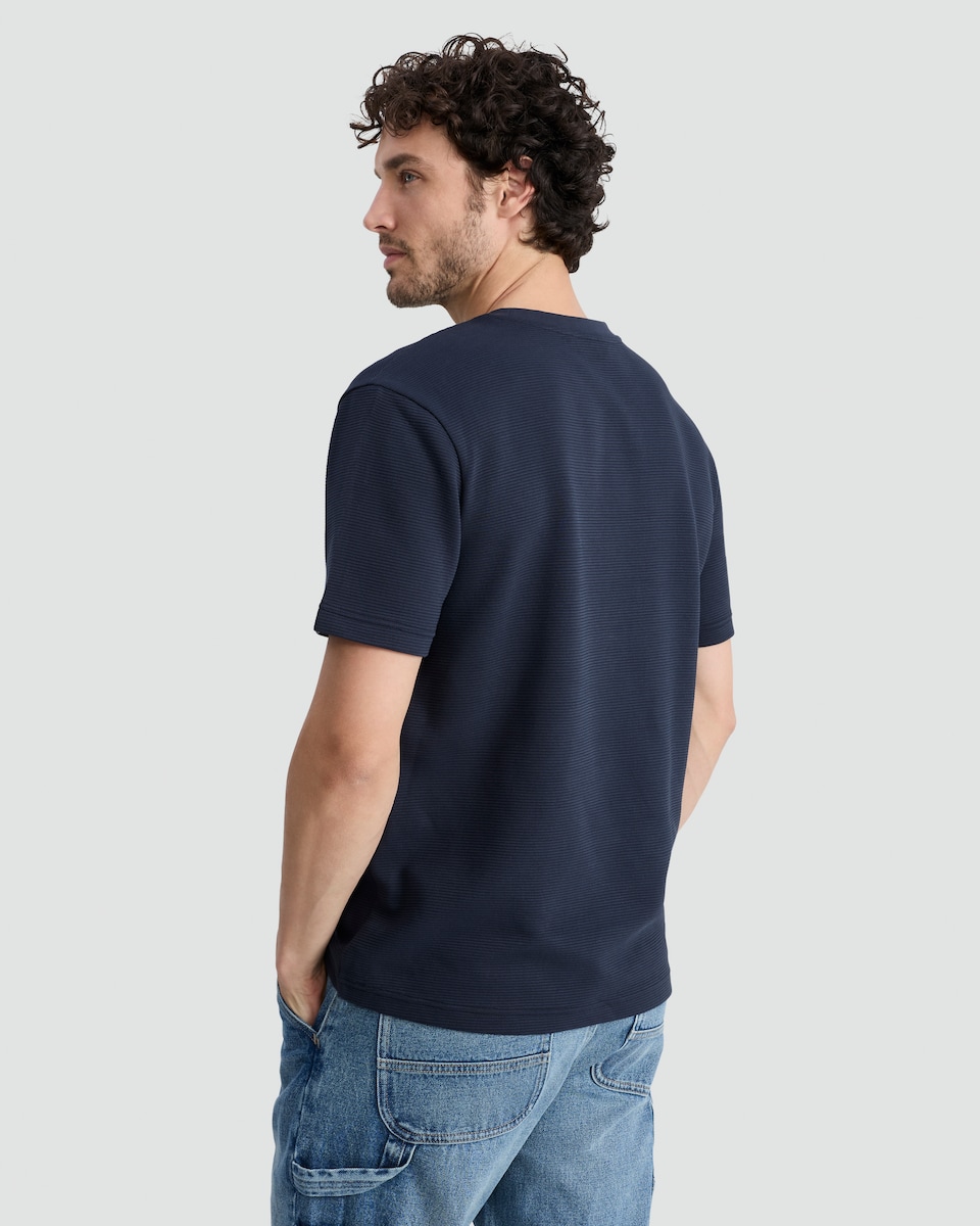 image 1 of The F&F Edit Cotton Rich Ribbed Short Sleeved T-Shirt in Navy