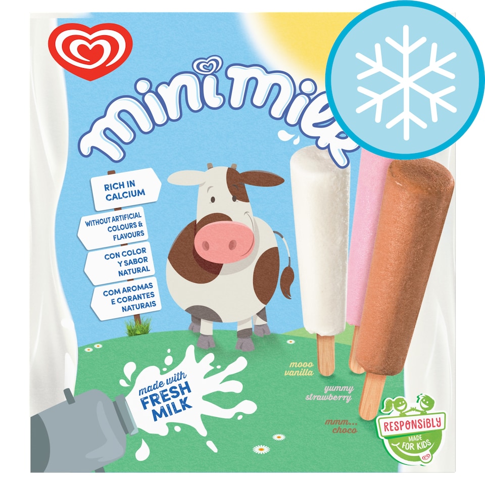 image 1 of Wall's Mini Milk Vanilla, Strawberry & Chocolate Ice Cream Lollies 10x35ml