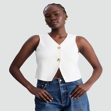F&F Sleeveless Two Button Waistcoat in Cream